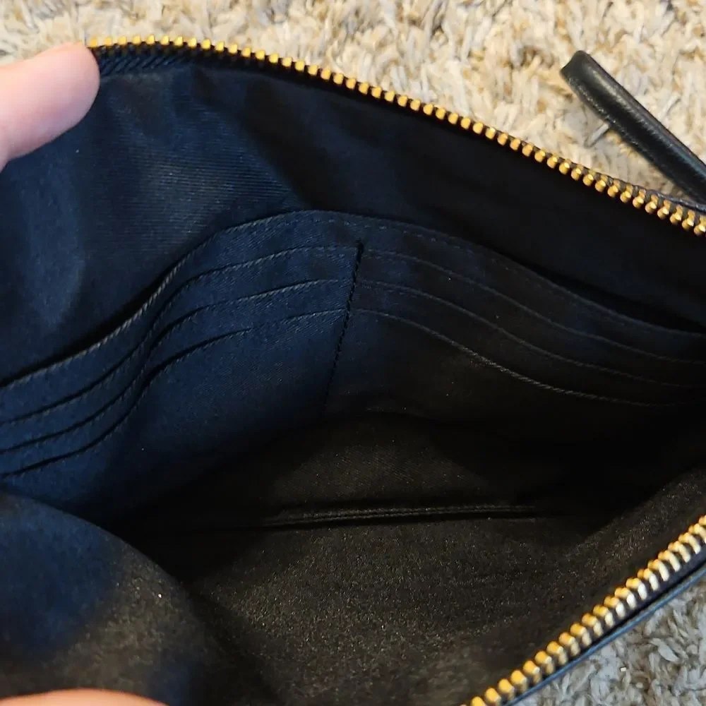 Lodis Black Leather Wristlet Clutch